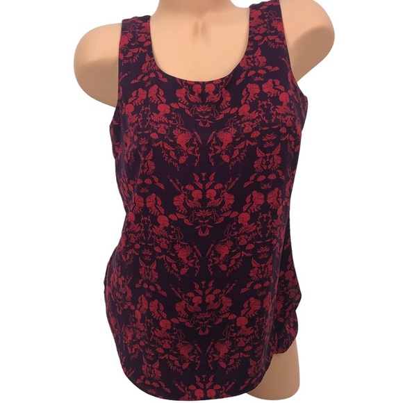 Cabi Red Purple Cameo Printed Tank Top Long Sleeveless‎ Blouse Small - Picture 1 of 8